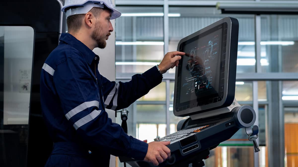 Worker operating Panel PC touchscreen