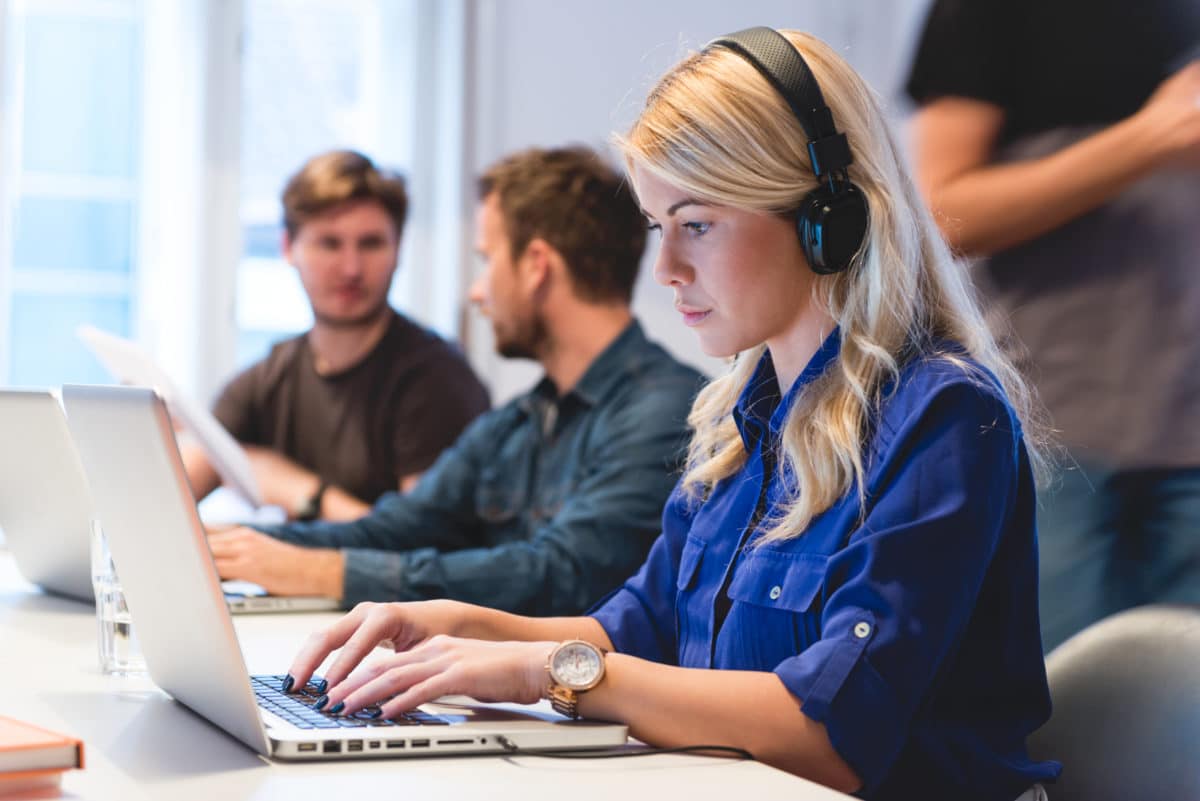 three young engineer working together